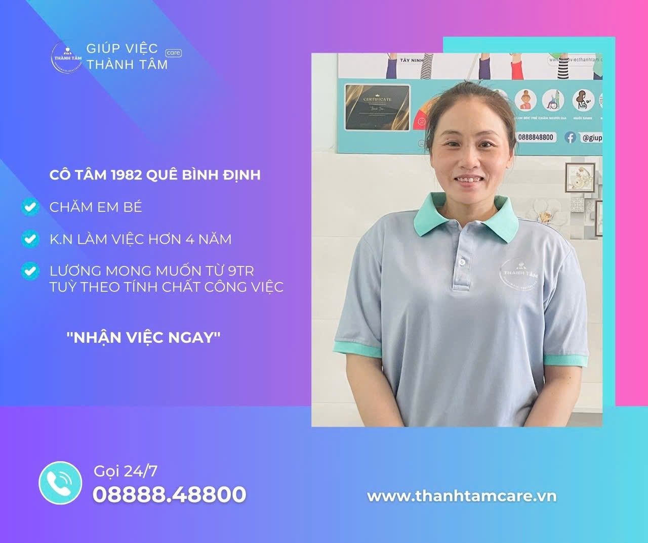 Chị Tâm Bình Định chuyên chăm em bé