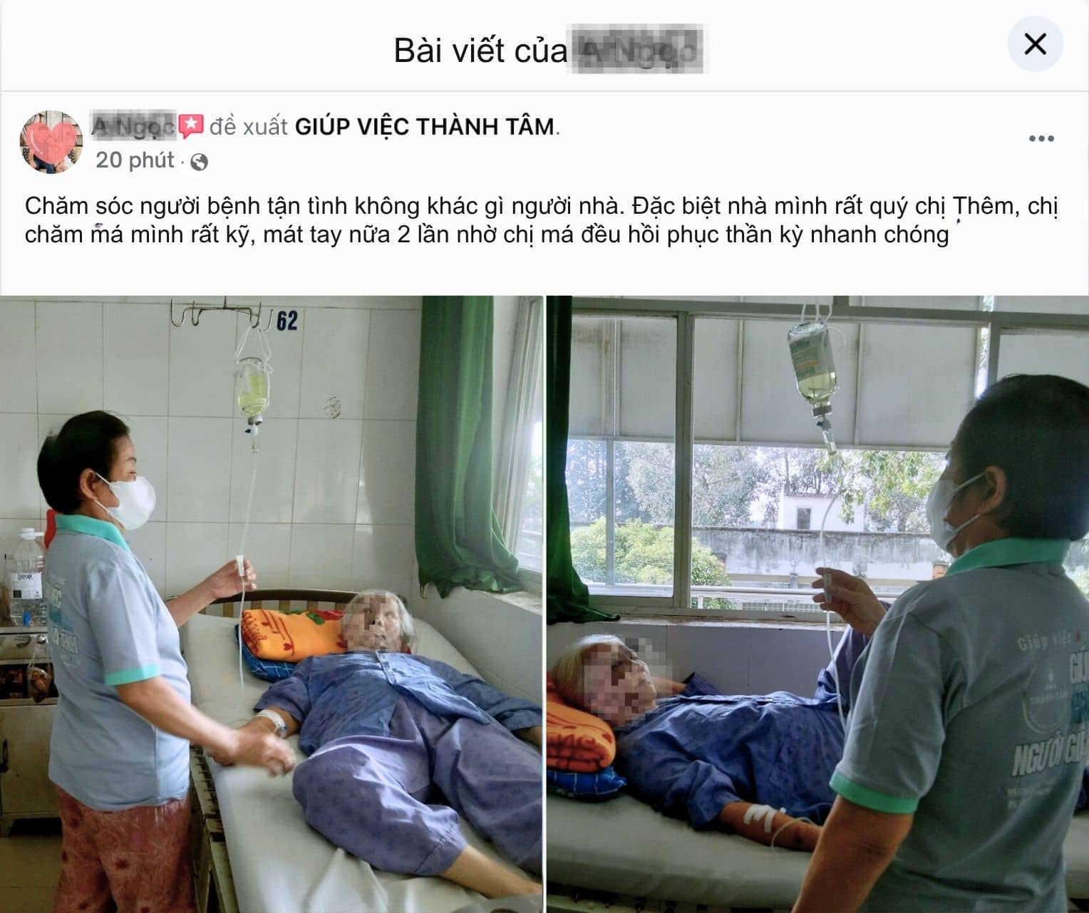 Feedback của người nhà cụ bà nằm viện 512 giường